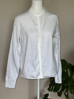 J Crew Classic White Button-Up Cardigan, large